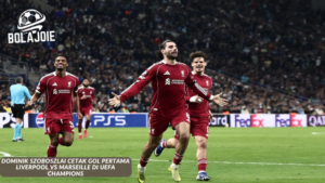 Dominik Szoboszlai Liverpool merayakan gol ke gawang Marseille di Stadion Velodrome, laga UEFA Champions.