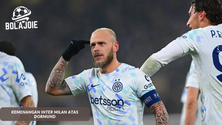 Pemain Inter Milan merayakan gol ke gawang Dortmund dalam momen BOLA JOIE, meski harus masuk play-off Liga Champions.