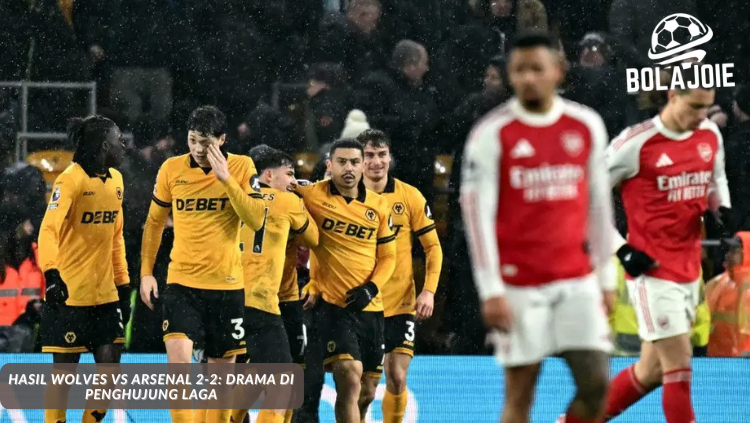 Suasana dramatis injury time laga Wolves vs Arsenal, pemain Arsenal kecewa setelah gol bunuh diri Riccardo Calafiori.