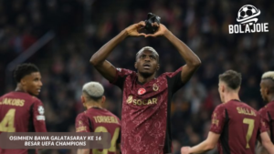 Victor Osimhen merayakan gol penentu yang membawa Galatasaray lolos ke 16 besar Liga Champions setelah mengalahkan Juventus dengan agregat 7-5